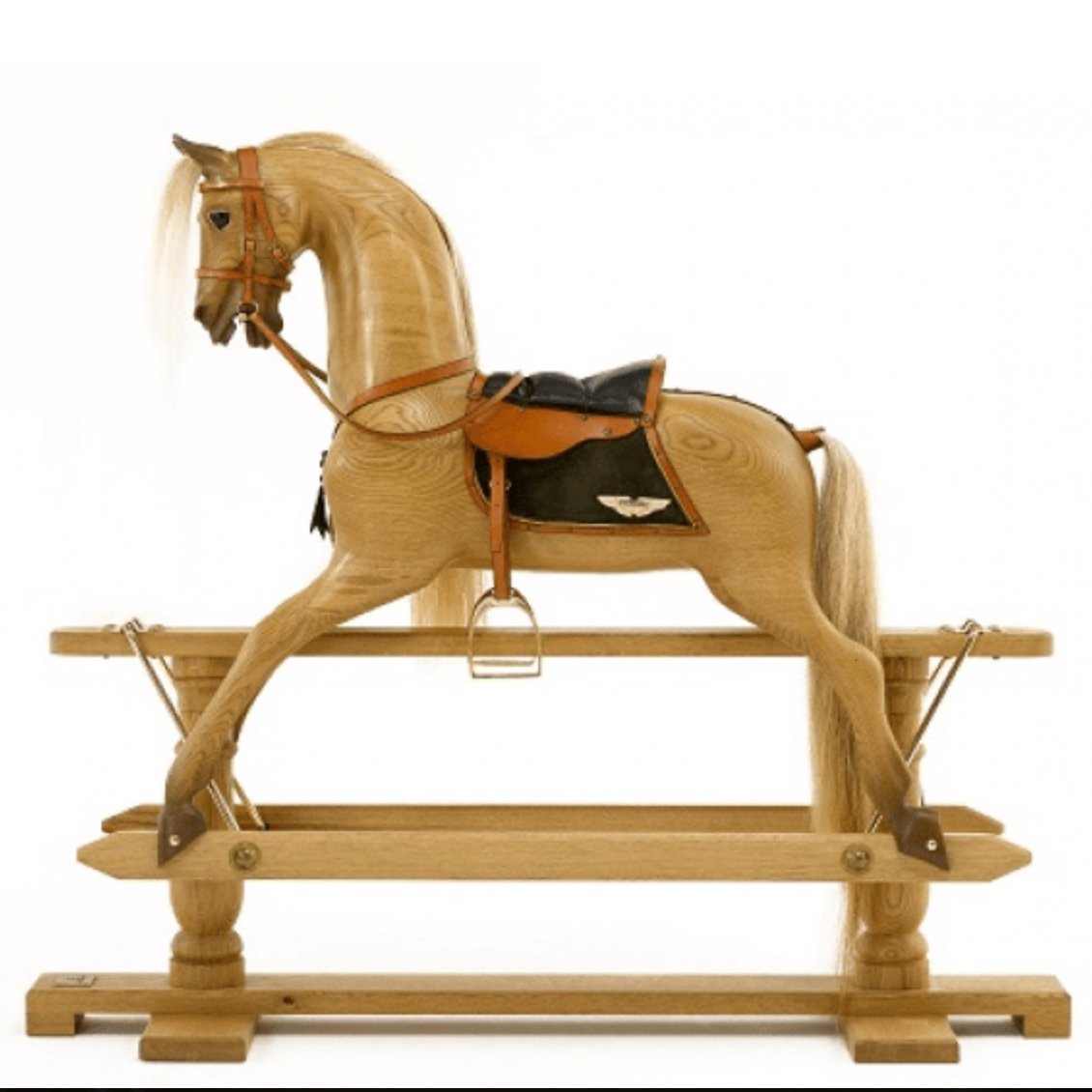 waxed-oak-rocking-horse-with-black-saddle-blanket-and-light-leather-saddle