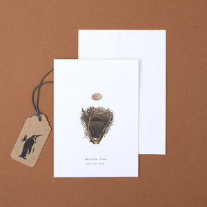 white-card-illustrated-nest-with-glittery-egg-and-black-text-reading-welcome-home-little-one