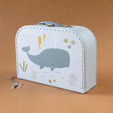 Load image into Gallery viewer, large-illustrated-whale-suitcase-with-blue-handle