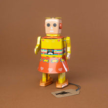 Load image into Gallery viewer, tin-robot-with-yellow-and-orange-dress