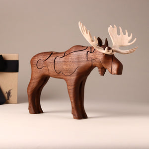 Wooden 3-D Moose Puzzle Walnut - Puzzles - pucciManuli
