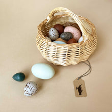 Load image into Gallery viewer, multi-color-wooden-bird-eggs-with-woven-basket