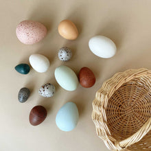 Load image into Gallery viewer, multi-color-wooden-bird-eggs-with-woven-basket