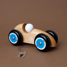 Load image into Gallery viewer, wooden-race-car-with-large-black-wheels-and-white-peg-driver