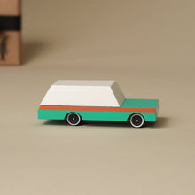 Load image into Gallery viewer, wooden-candy-wagon-teal-with-a-brown-stripe-and-white-top