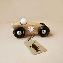 Load image into Gallery viewer, natural-wooden-competition-car-with-red-number-1