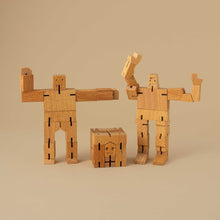 Load image into Gallery viewer, set-of-three-wooden-cubebot-in-different-poses