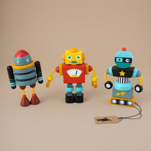 Load image into Gallery viewer, three-colorful-wooden-robots