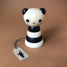 Load image into Gallery viewer, wooden-stacker-panda-soft-wood-toy-with-two-tone-color-wood-and-a-bear-head-top-assembled