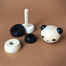 Load image into Gallery viewer, wooden-stacker-panda-soft-wood-toy-with-two-tone-color-wood-and-a-bear-head-top-disasembled