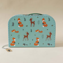 Load image into Gallery viewer, all-over-illustrated-fox-deer-mouse-and-hedgehog-print-on-mint-suitcase
