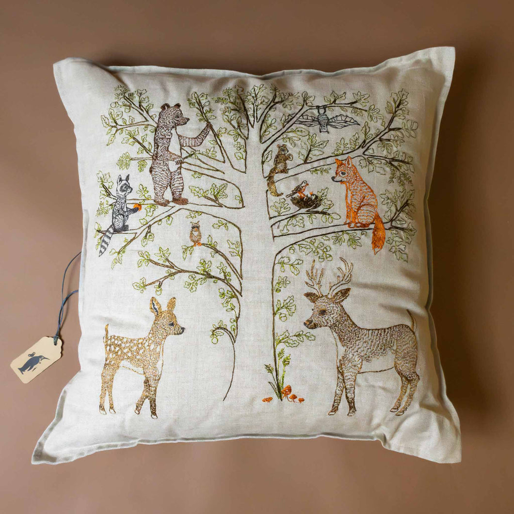 woodland-tree-of-life-pillow-with-embroidered-deer-racoon-bear-fox-owl