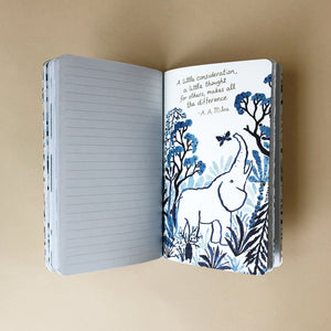 write-now-journal-every-kindness-matters-open-page-woth-elephant-illustration-and-aa-milne-quote